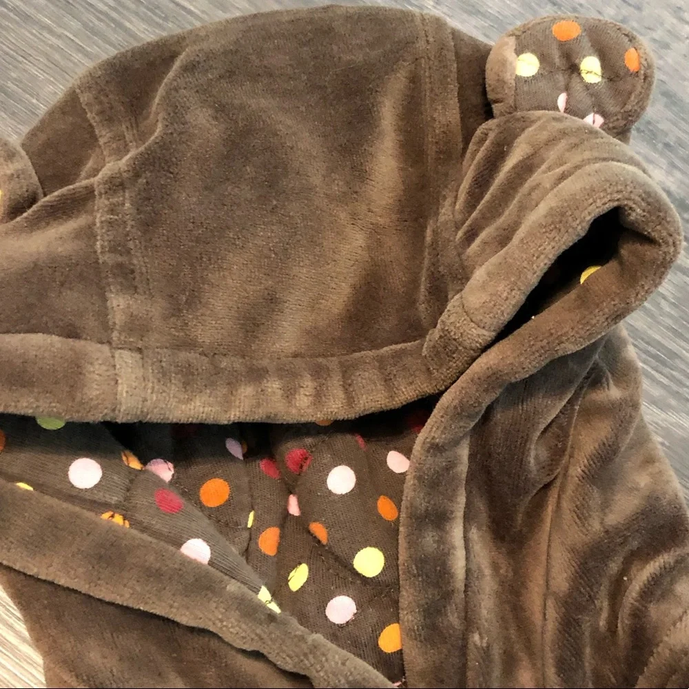 Gymboree Brown Plush Hooded Jacket with Multicolor Polka Dot Lining